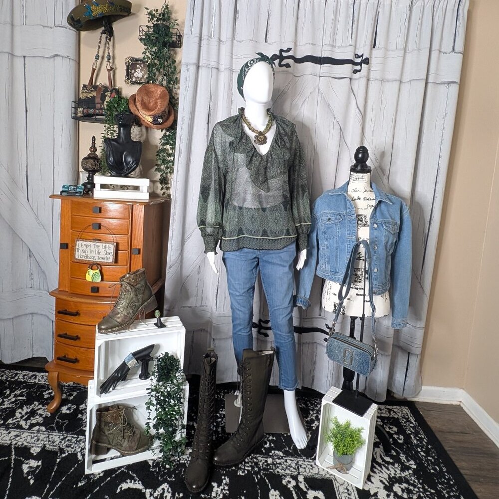 Alice & Olivia Green Paisley Print Ruffled Tie Julius Blouse XS NWT